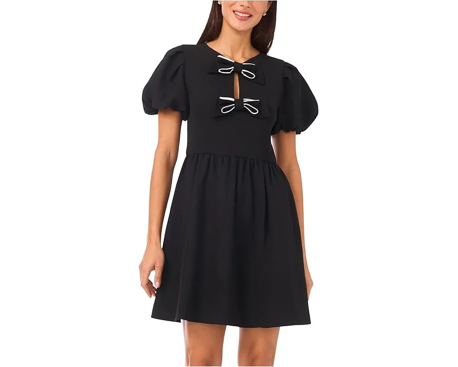 Платье CeCe с короткими рукавами-фонариками и бантом