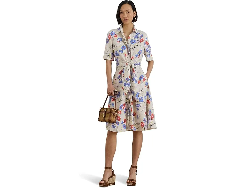 Lauren Ralph Lauren Платье-рубашка из льна с запахом и цветочным принтом