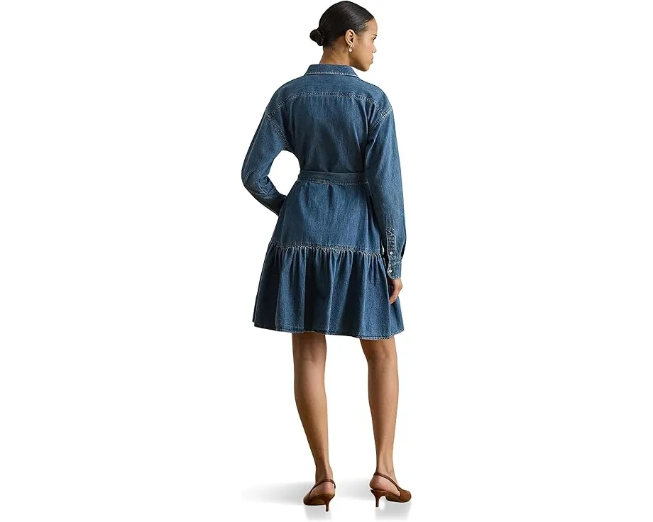 Джинсовое платье-рубашка Belted Denim Tiered с поясом Lauren Ralph Lauren