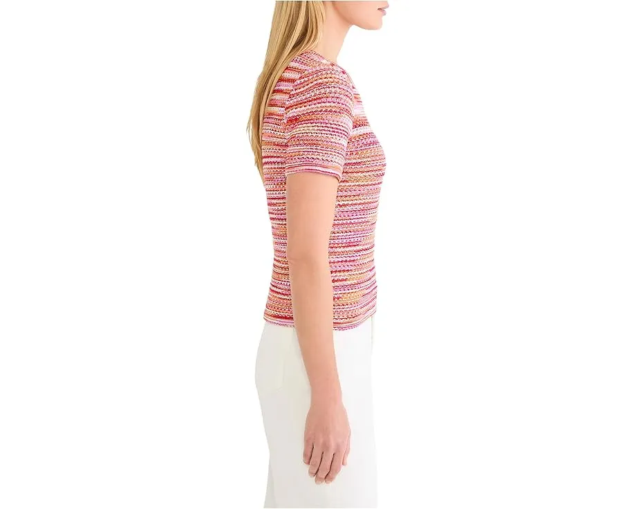 Свитер NIC+ZOE Spacedye с рельефным узором и коротким рукавом