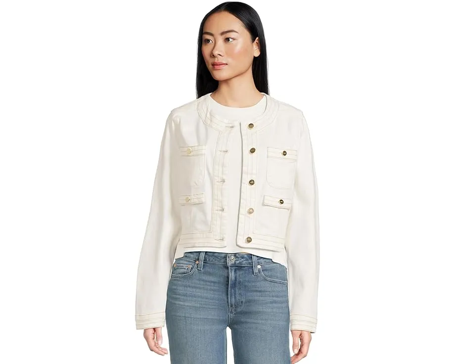 Короткий жакет Paige Kiya Toasted Ecru без воротника с накладными карманами