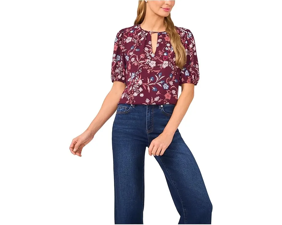 Топ CeCe с коротким пышным рукавом и шнуровкой спереди