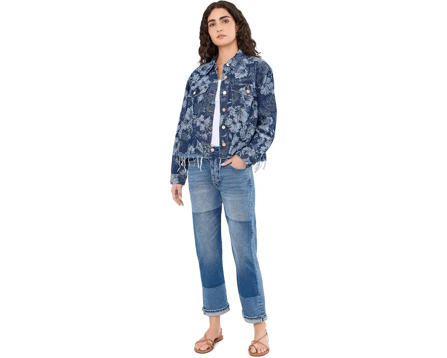 Джинсы Liverpool Los Angeles 27" Sloane Slouchy Mid Rise Girlfriend Cuffed with Removed Patch синие