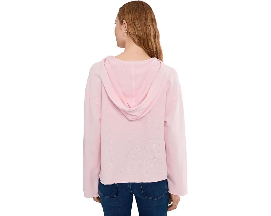 Textured Cotton Long Sleeve Shirttail Hoodie Sweatshirt