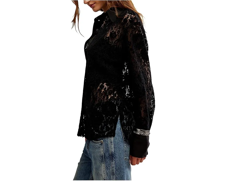 Блуза Free People Faith с кружевными вставками и классическим воротником