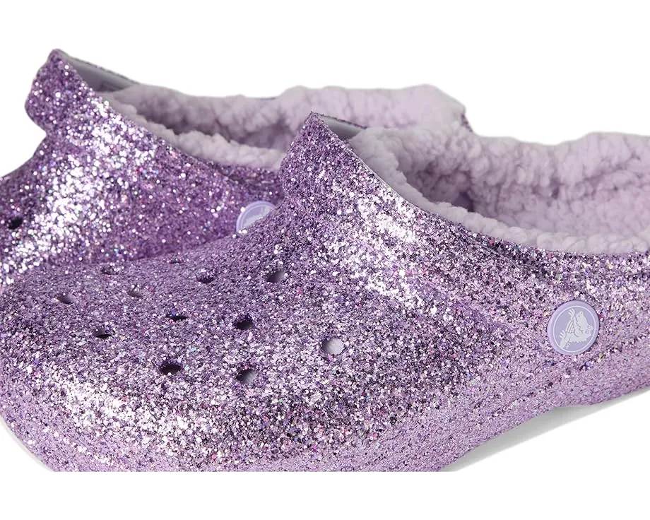 Блестящие кроксы Crocs Classic с подкладкой для детей на заднем ремешке