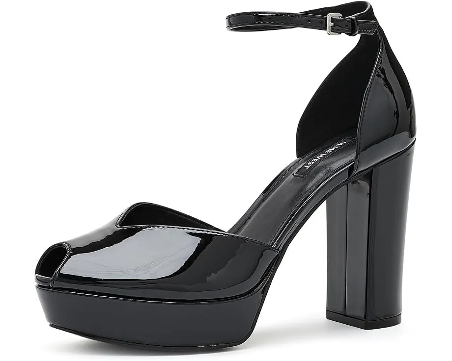 Лодочки Nine West Keela с блочным каблуком глянцевые лакированные черные