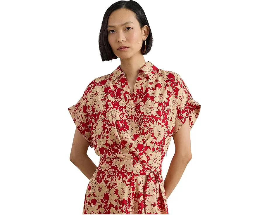 Платье Lauren Ralph Lauren с цветочным принтом и поясом из крепа