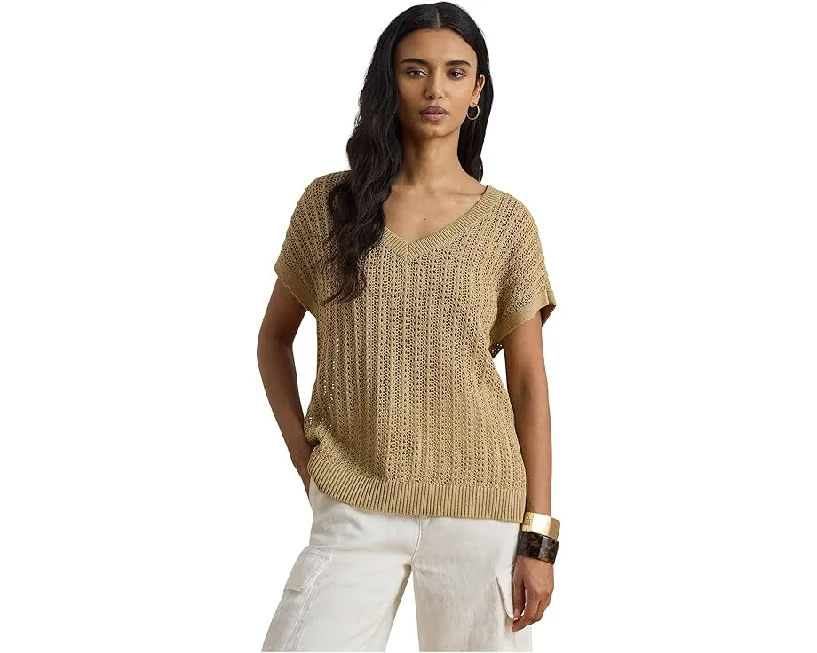 Свитер Lauren Ralph Lauren Petite из хлопковой смеси с сеткой и коротким рукавом