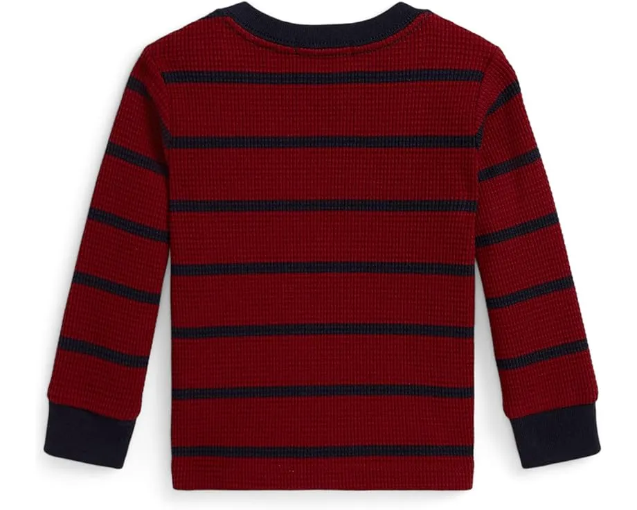 Детская полосатая футболка Polo Ralph Lauren с длинным рукавом из вафельной ткани