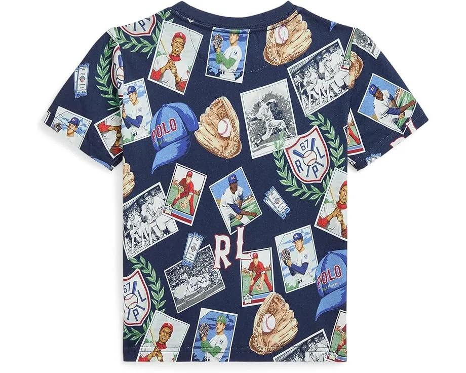 Футболка Polo Ralph Lauren Kids из хлопкового джерси с бейсбольным принтом