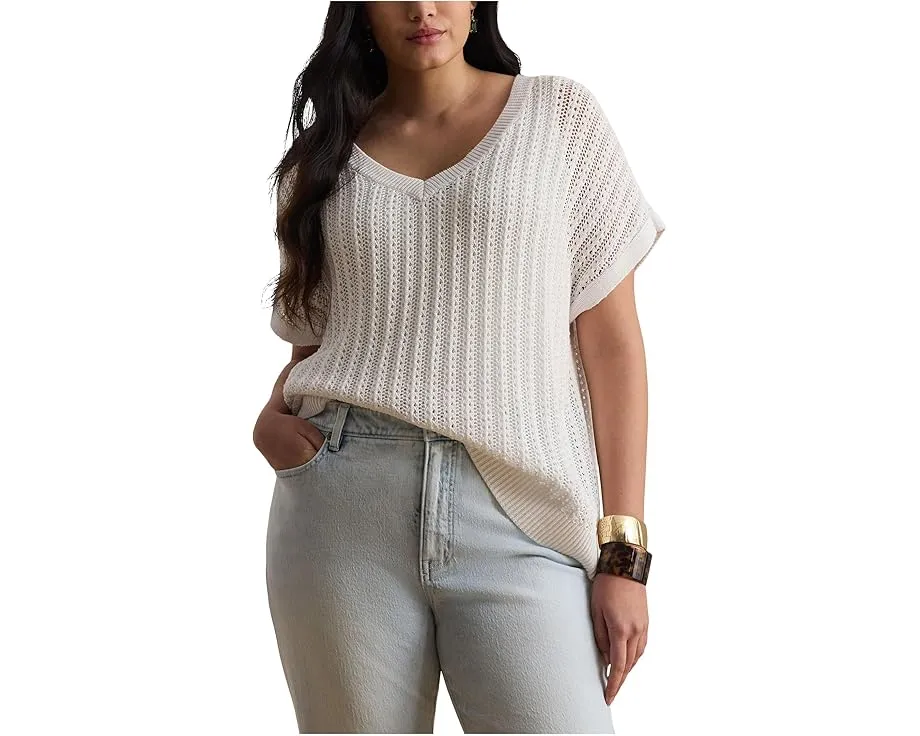 Свитер Lauren Ralph Lauren плюс сайз с коротким рукавом из хлопковой сетки