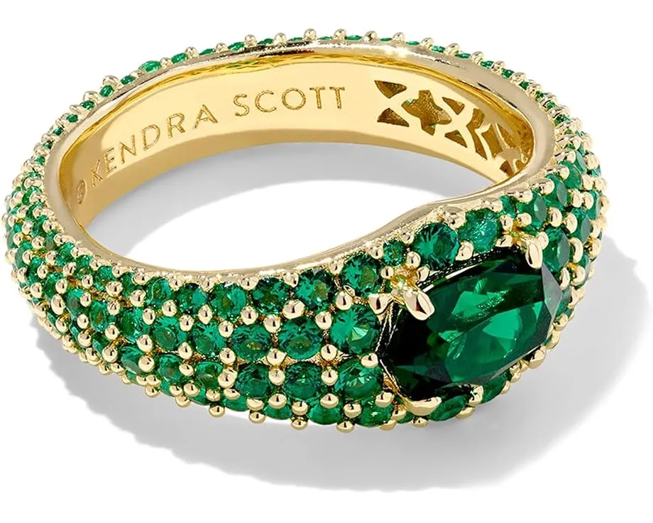 Кольцо Kendra Scott Bella Band с темно-зеленым кристаллом и латунной основой