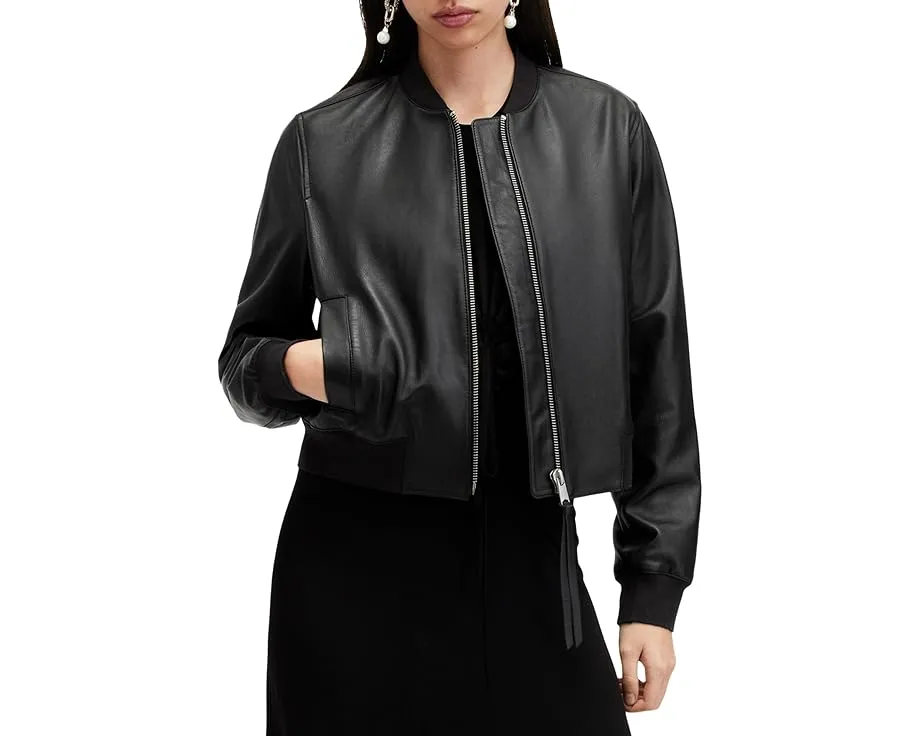 Косуха AllSaints Orten Bomber из овечьей кожи с диагональными карманами