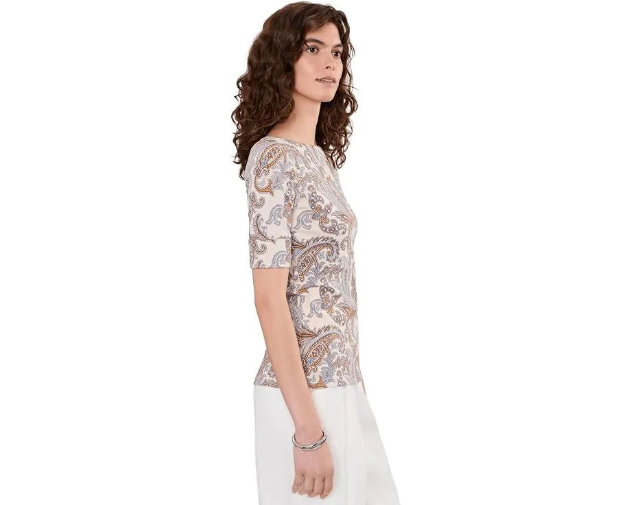 Топ с вырезом лодочкой Paisley из хлопка с эластаном Lauren Ralph Lauren
