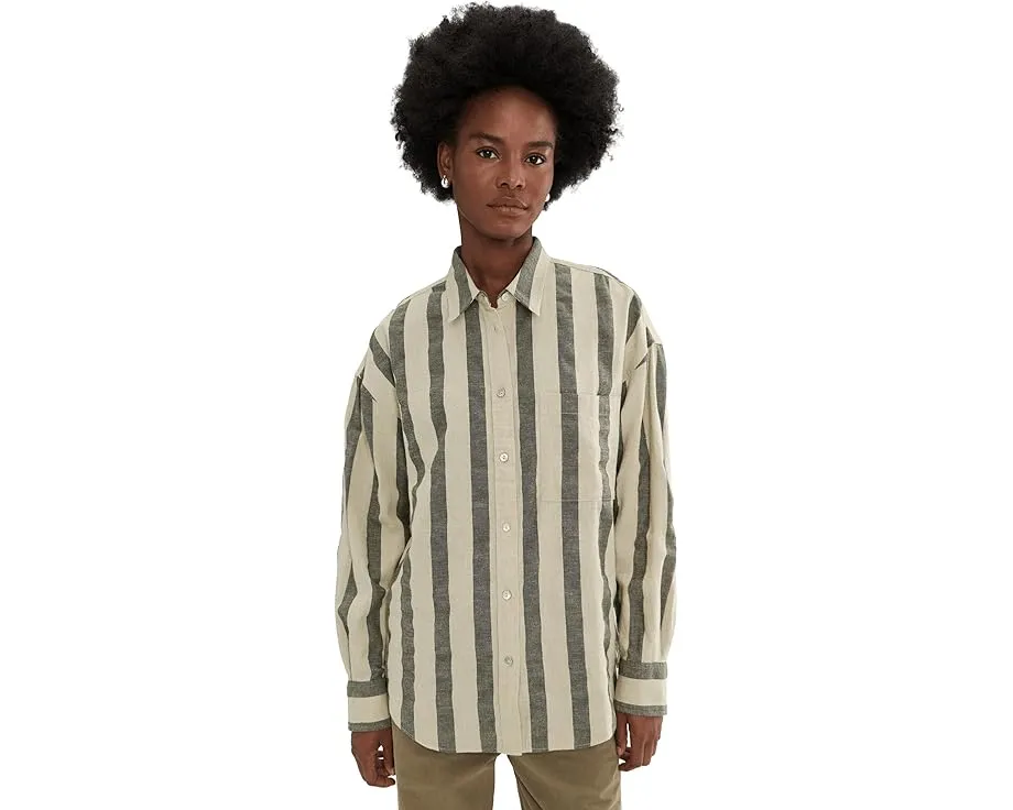Faherty Расслабленная рубашка из хлопка и льна в полоску