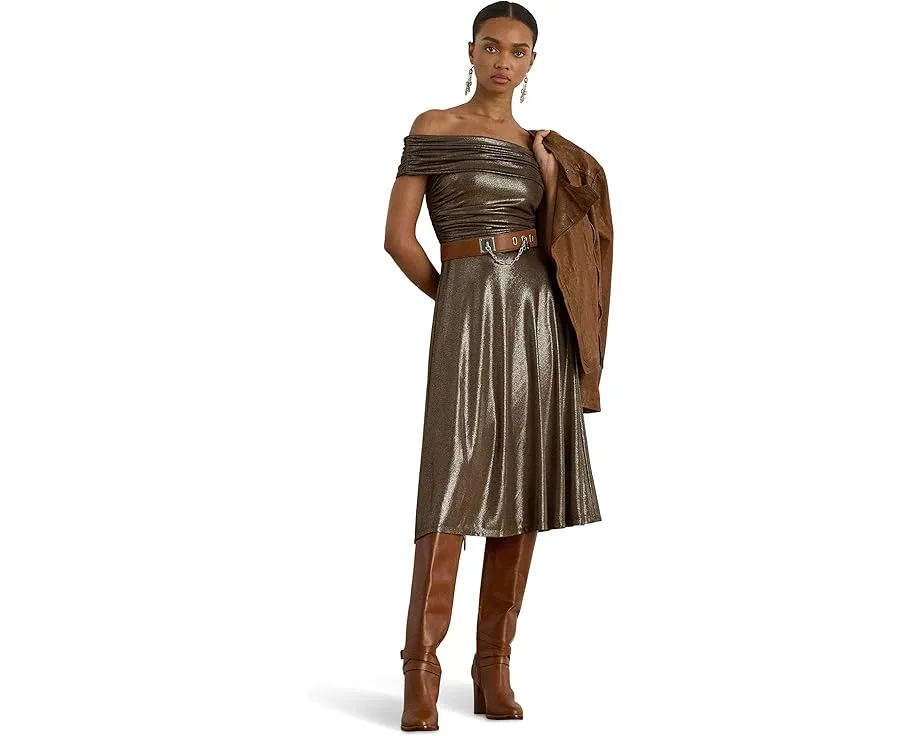 Коктейльное платье с открытыми плечами из металлизированного джерси Lauren Ralph Lauren