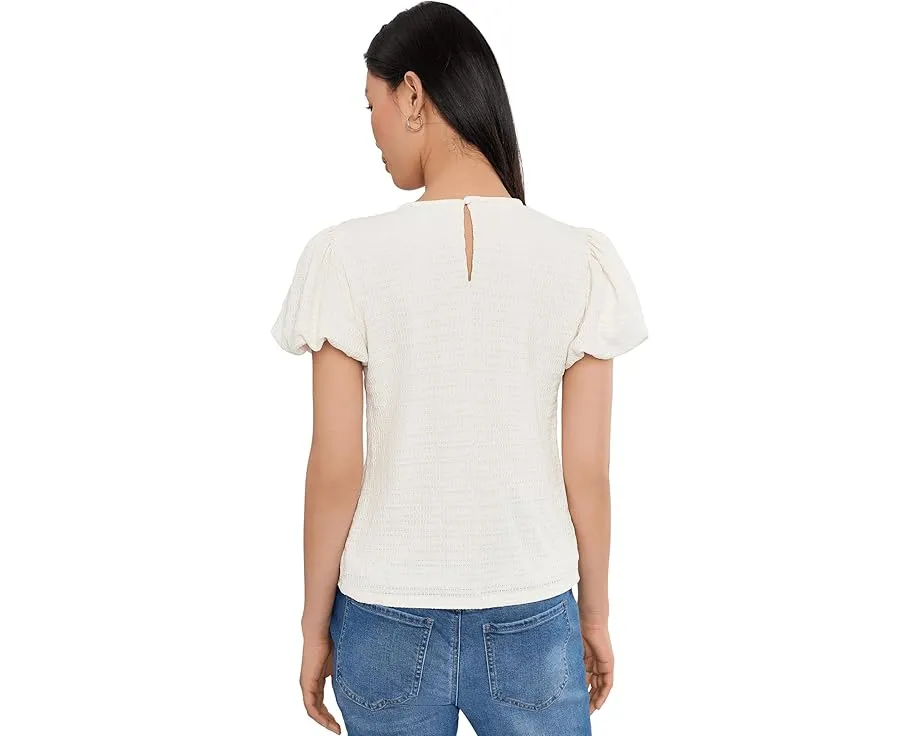 Топ CeCe с объемным рукавом пузырьком из фактурного трикотажа