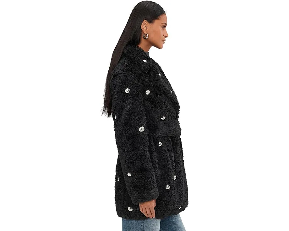 Пальто из искусственного меха с поясом и декором Embellished Faux Fur Belted Coat от Avec Les Filles