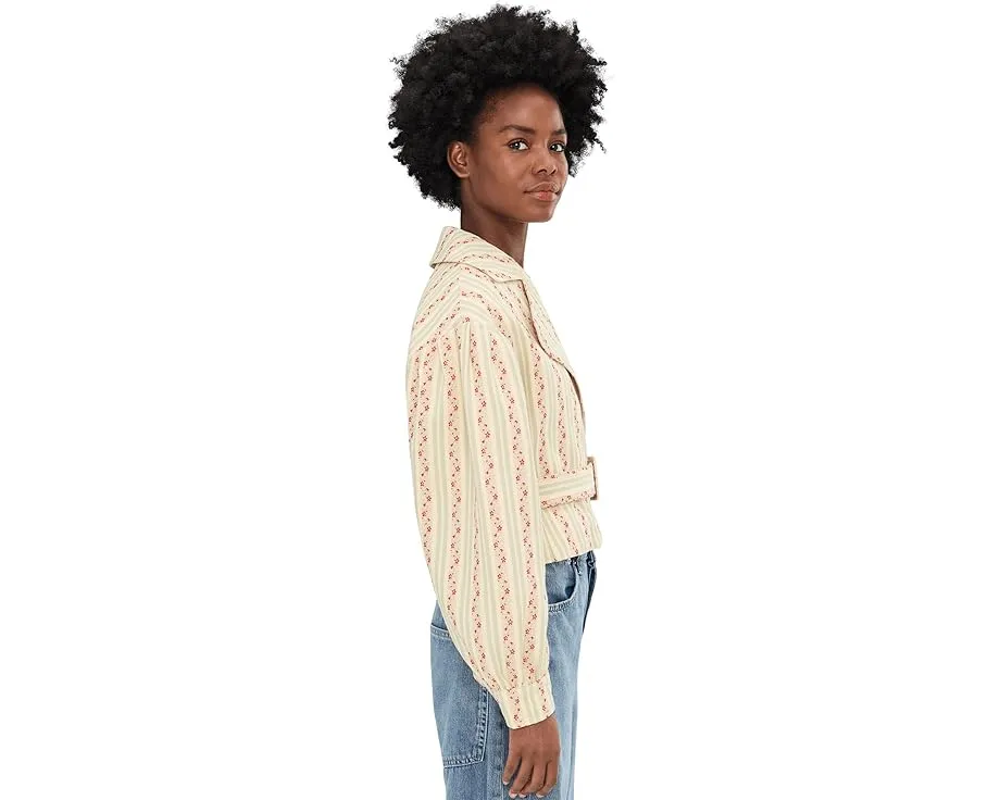 Короткое двубортное пальто с поясом из хлопкового брокара Avec Les Filles