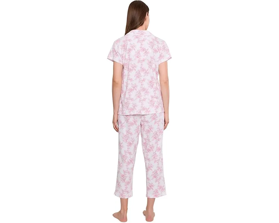 Пижамный комплект Lauren Ralph Lauren с длинным рукавом и брюками 7/8 из хлопкового полотна