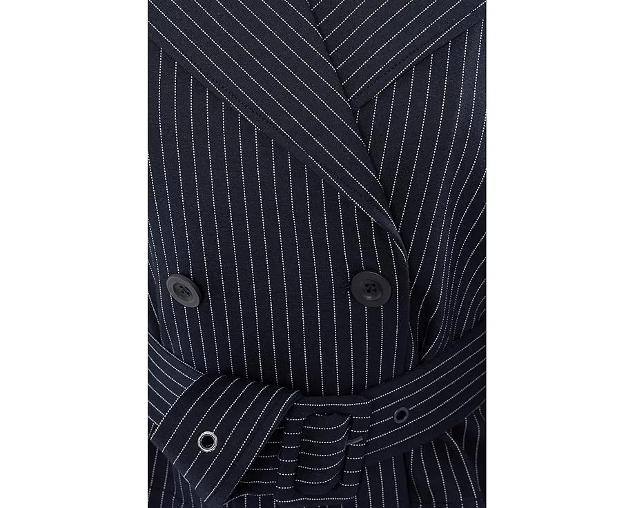 Petite Cropped Pinstripe Trench Jacket With Belt