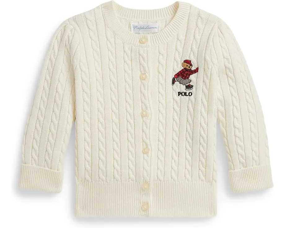 Кардиган с мелкой косой и медвежонком Polo Bear из хлопка Polo Ralph Lauren Kids для младенцев
