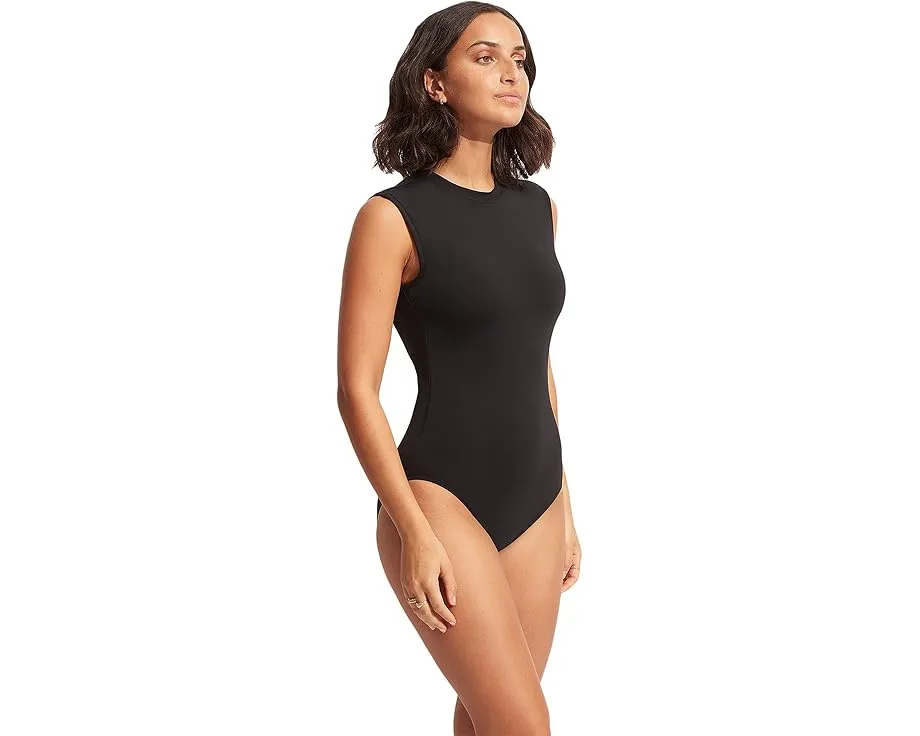 Цельный купальник Seafolly Collective с рукавами реглан и застежкой сзади