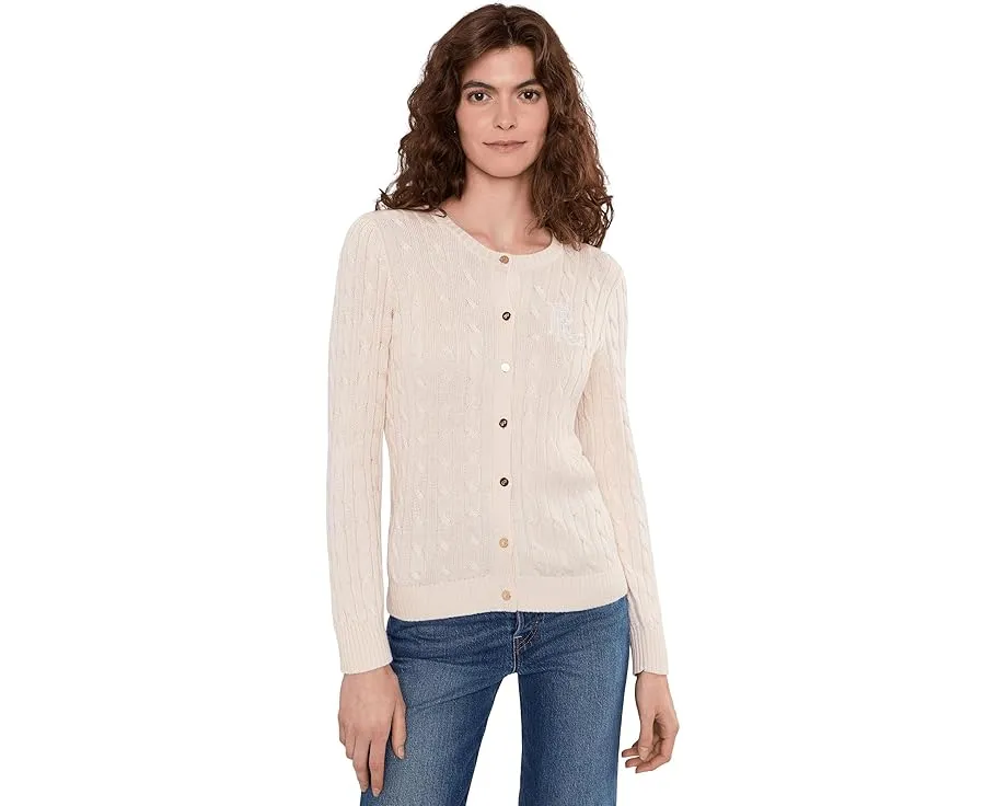 Кардиган Lauren Ralph Lauren с косами из хлопка с вискозой кремовый