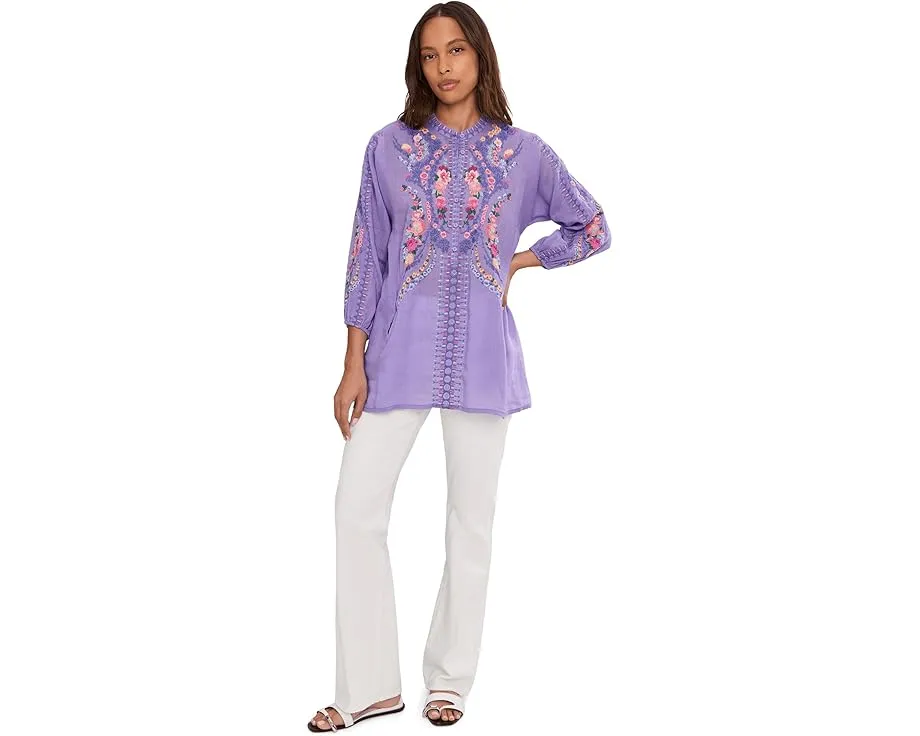 Johnny Was Туника Henley с вышивкой и длинным рукавом