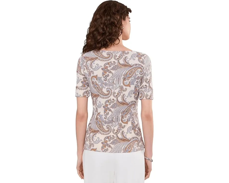 Топ с вырезом лодочкой Paisley из хлопка с эластаном Lauren Ralph Lauren