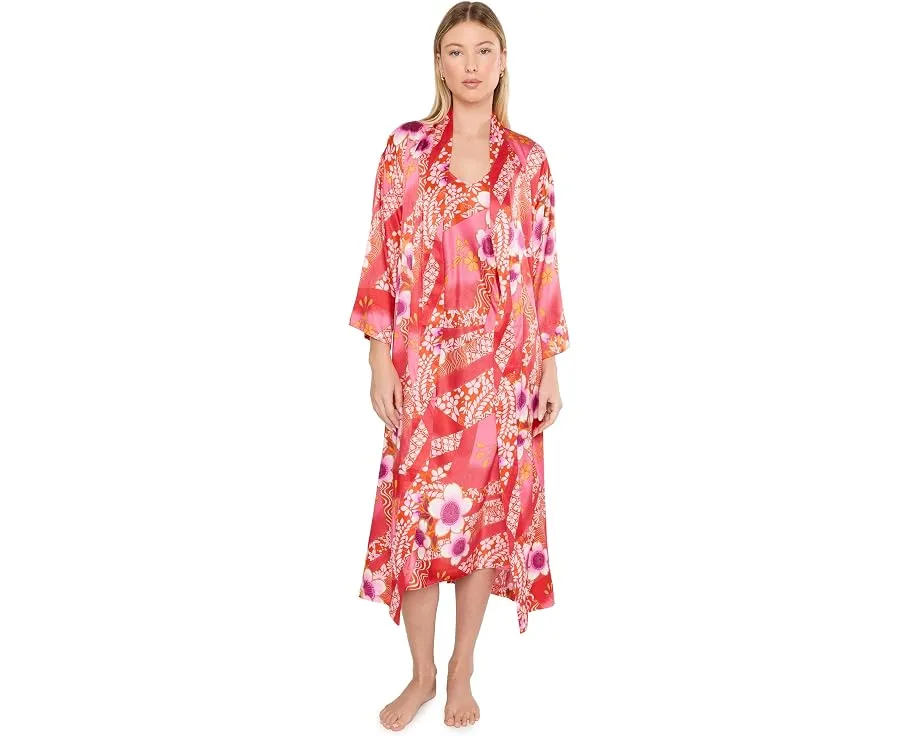 Платье Natori Magnolia Printed Satin Gown из атласа с принтом магнолии