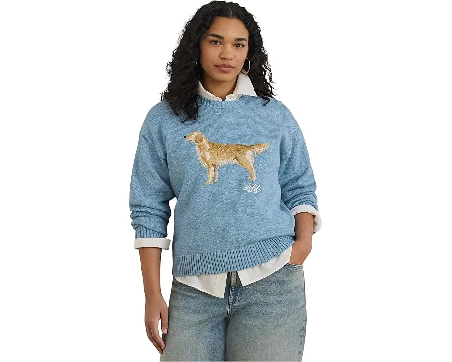 Свитер с вязкой золотистый ретривер Lauren Ralph Lauren плюс сайз из хлопка