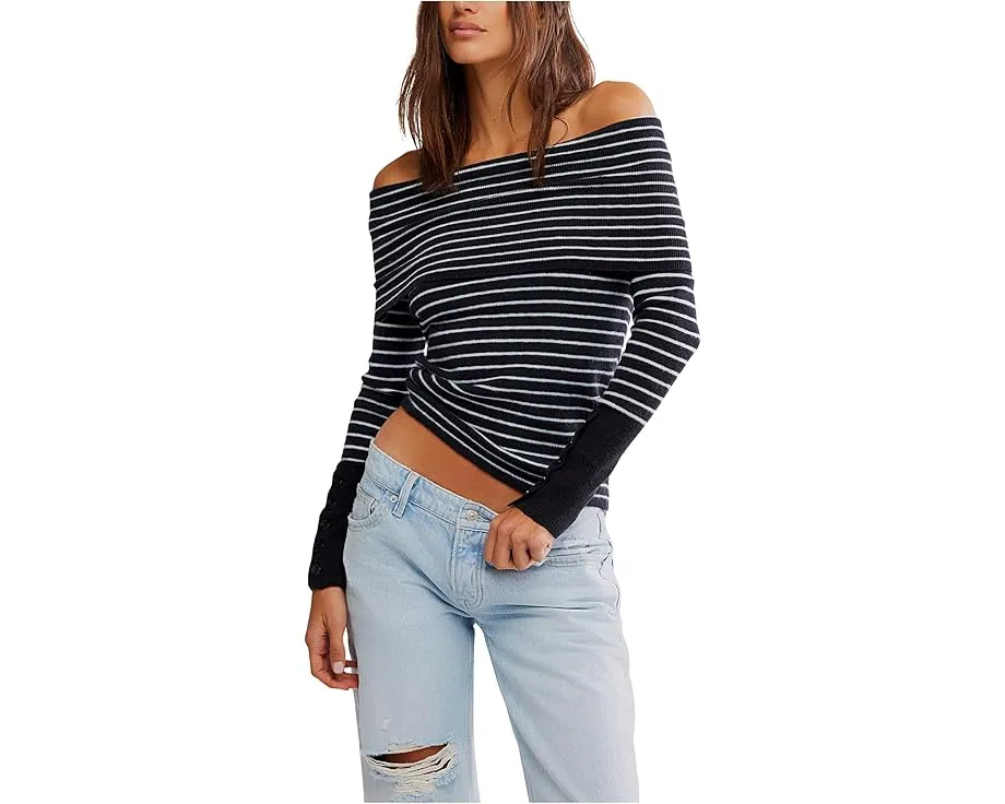 Свитер Free People Evergreen с открытыми плечами и полоской