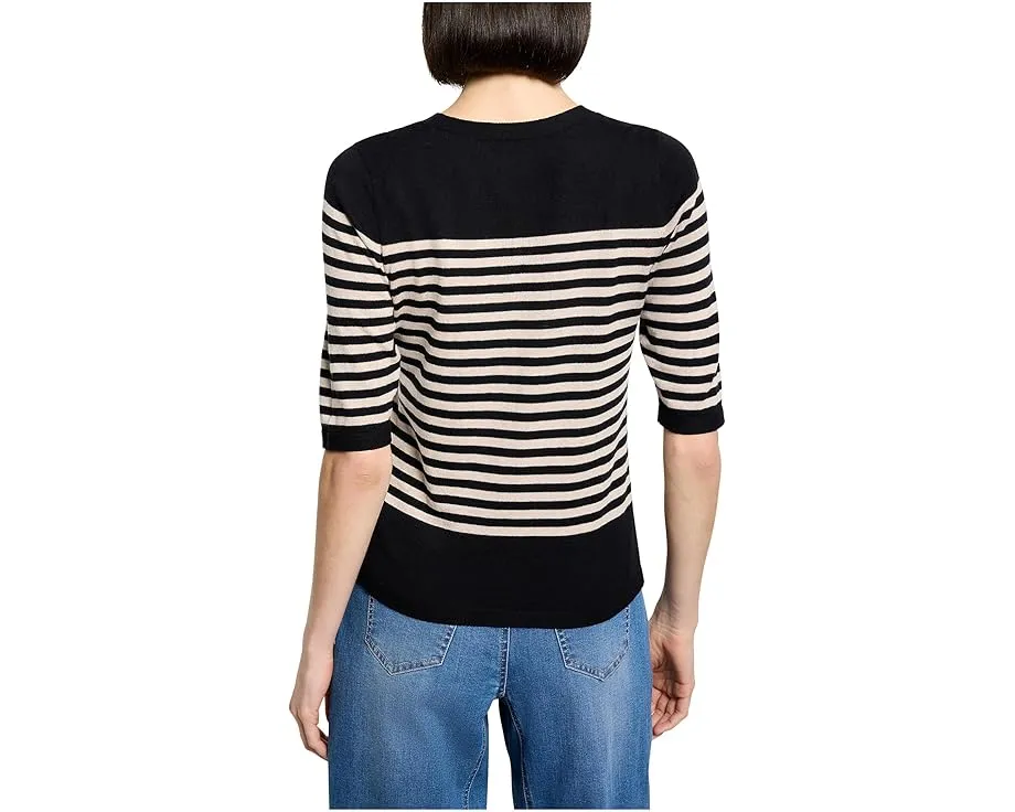 Футболка-свитер NIC+ZOE Petite Stripe из чистого хлопка с круглым вырезом