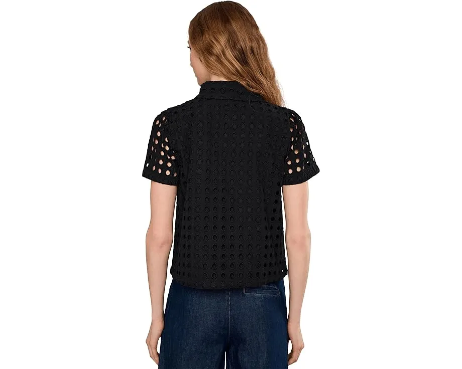 Блузка Eyelet Short Sleeve Collared Button Down от CeCe из гипюра