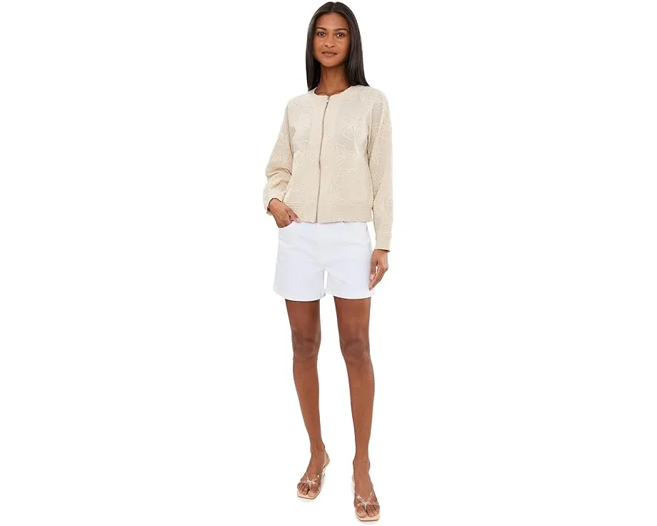 Long Sleeve Collarless Jacket With Smocking