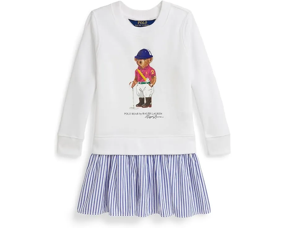 Платье Polo Bear с полосатой юбкой из флиса для малышей и младших детей Polo Ralph Lauren