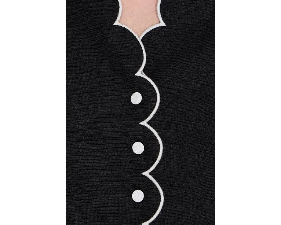 CeCe топ с V-образным вырезом и фестонами короткий рукав