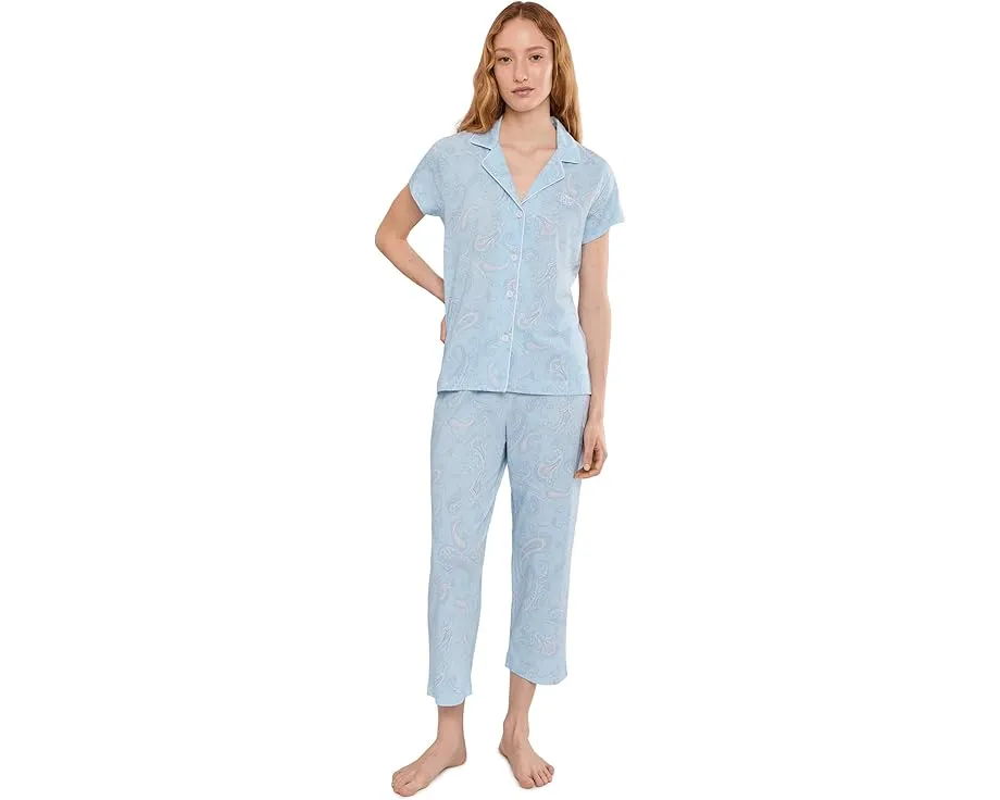 Пижамный комплект Lauren Ralph Lauren с длинным рукавом и брюками 7/8 из хлопкового полотна