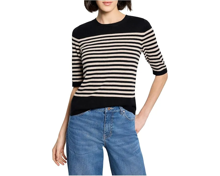 Свитер NIC+ZOE из хлопка в полоску с коротким рукавом