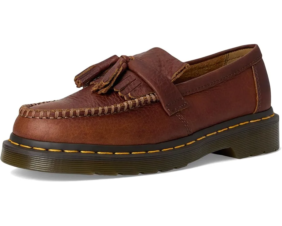 Кожаные лоферы Dr. Martens Adrian с желтой строчкой и декоративными кисточками