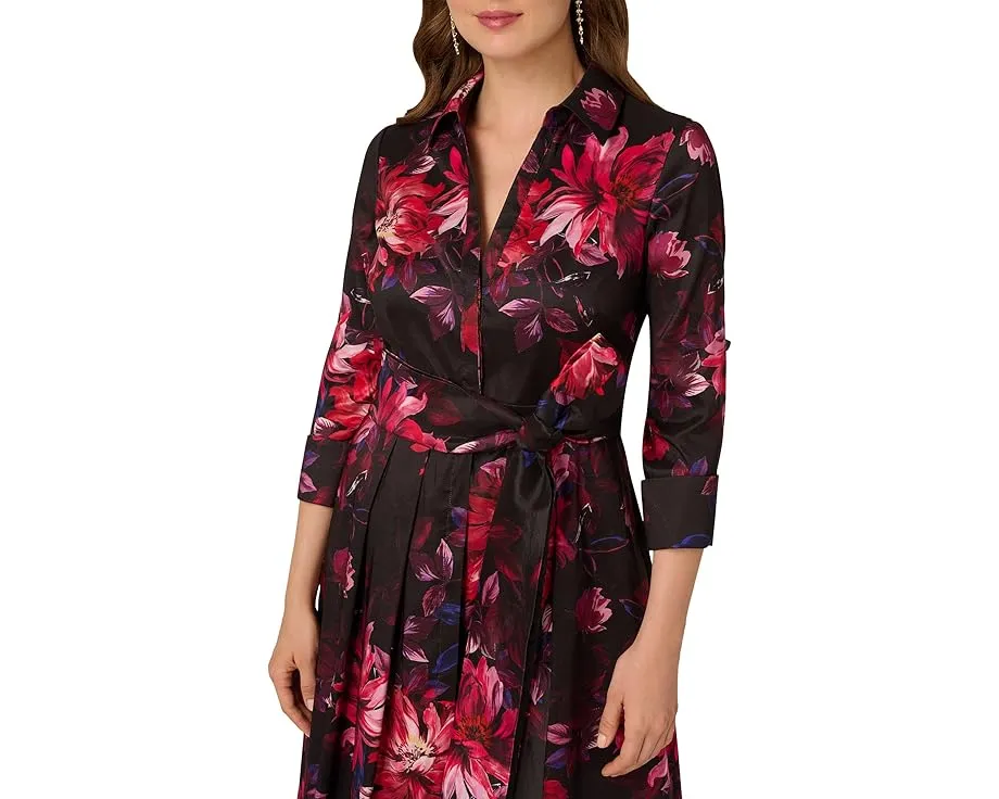 Платье-рубашка Adrianna Papell из тафты с цветочным принтом и поясом