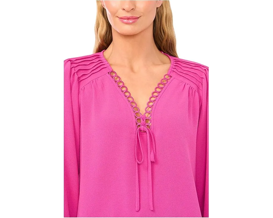 Блуза CeCe с длинными рукавами и отделкой вкруговую со сборками