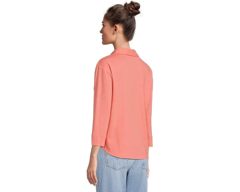 Футболка L.L.Bean из хлопка и льна с разрезным воротником и карманом