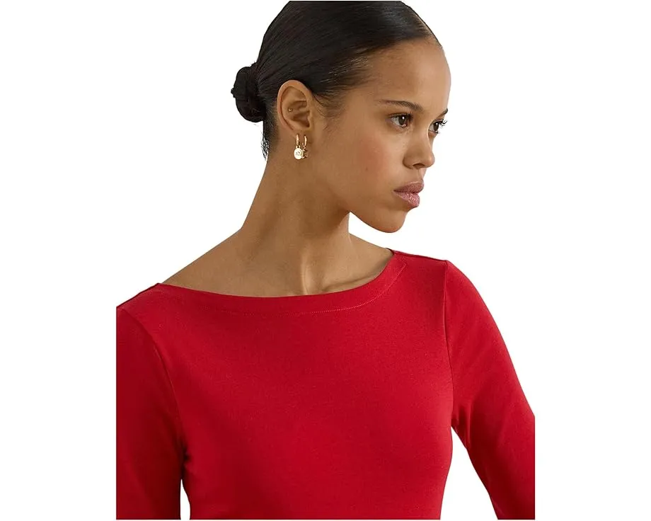 Топ Lauren Ralph Lauren из хлопка с эластаном с лодочкой