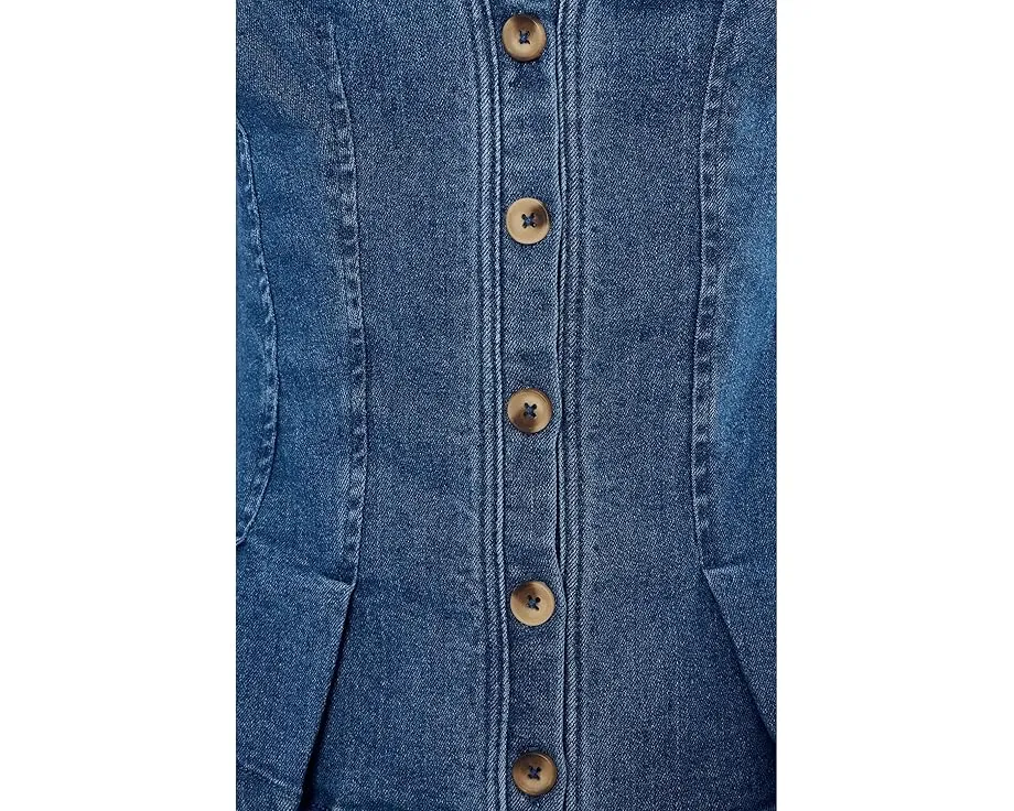 Джинсовая жилетка Free People Dylan Denim Vest с баской и корсетными деталями