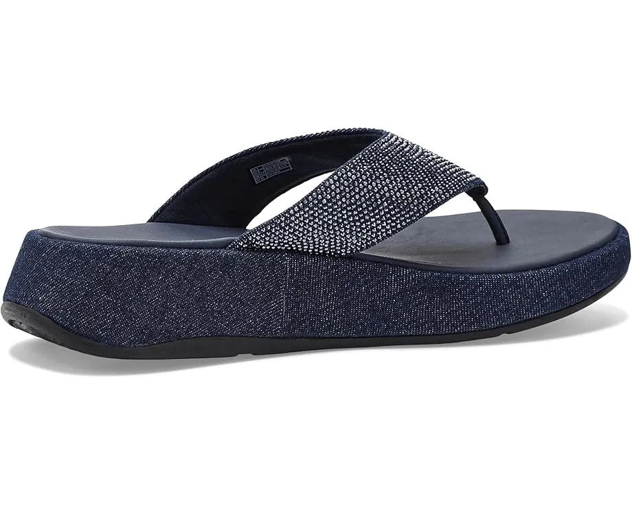 Сандалии FitFlop F Mode Toe Post из денима с кристаллами Hotfix