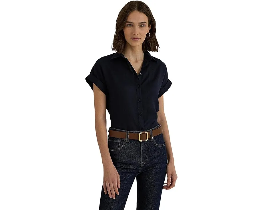 Пиджачная рубашка Petite Linen с коротким рукавом от Lauren Ralph Lauren