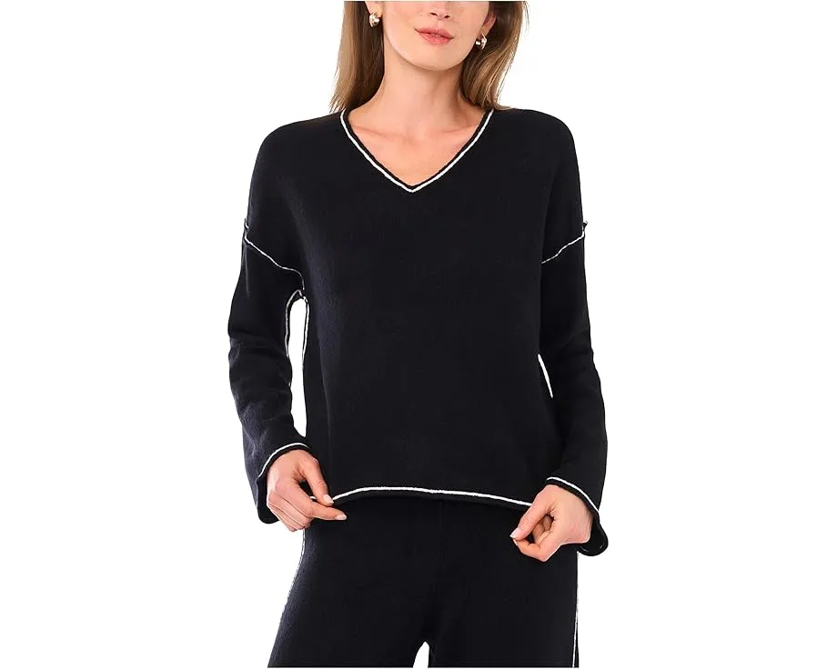 Свитер Vince Camuto с V-образным вырезом и контрастной вязкой